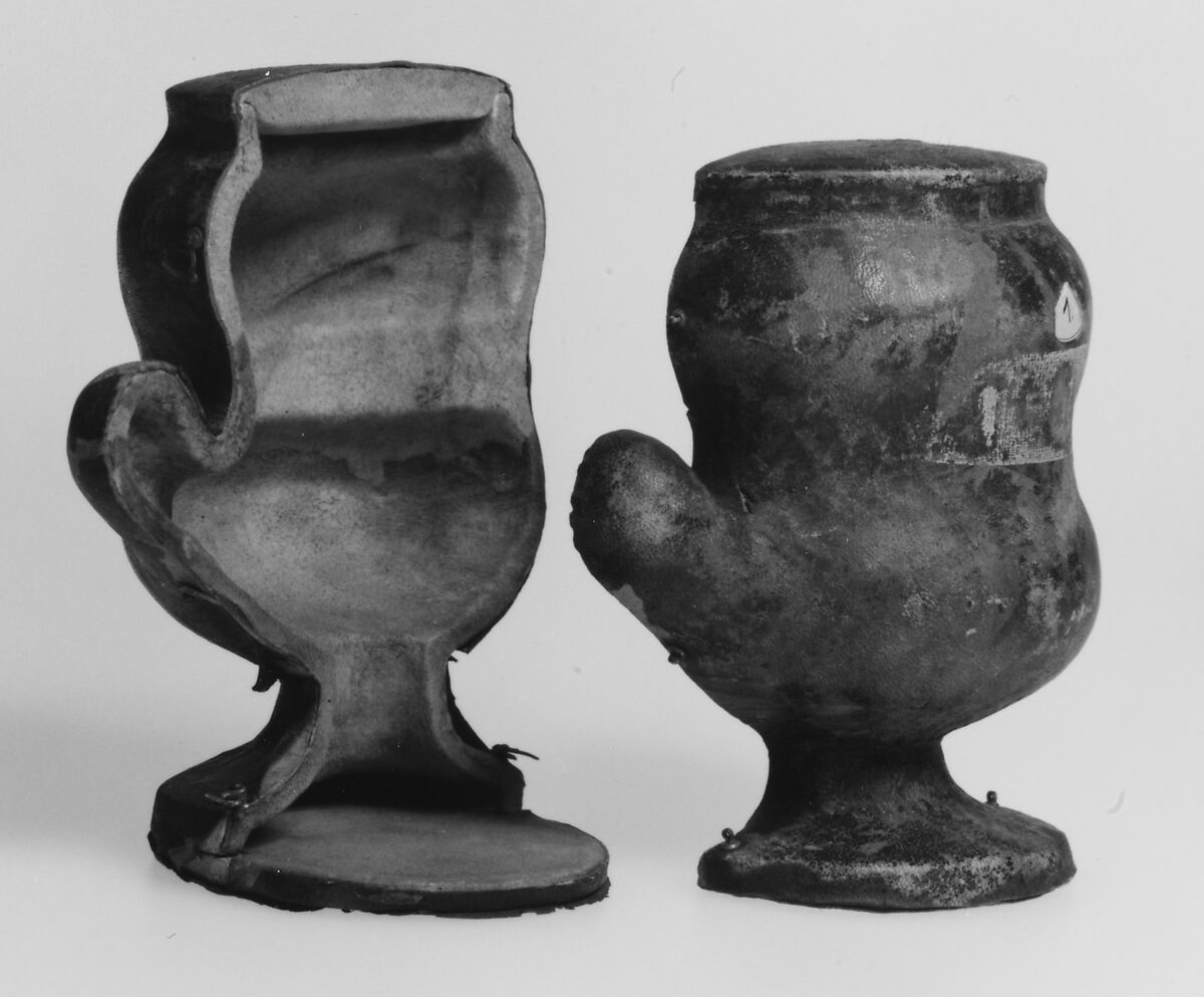 Double cup (Doppelscheuer), Colorless (slightly gray) nonlead glass. Blown, enameled, gilt., Façon de venise, Germany or Silesia (possibly Petersdorf)