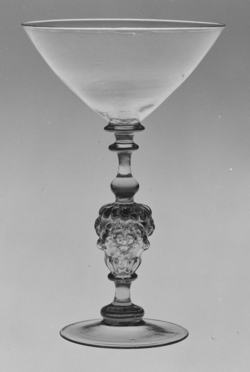 Wineglass, Colorless (strongly greenish gray) nonlead glass. Blown, mold blown., Façon de Venise, northern European 