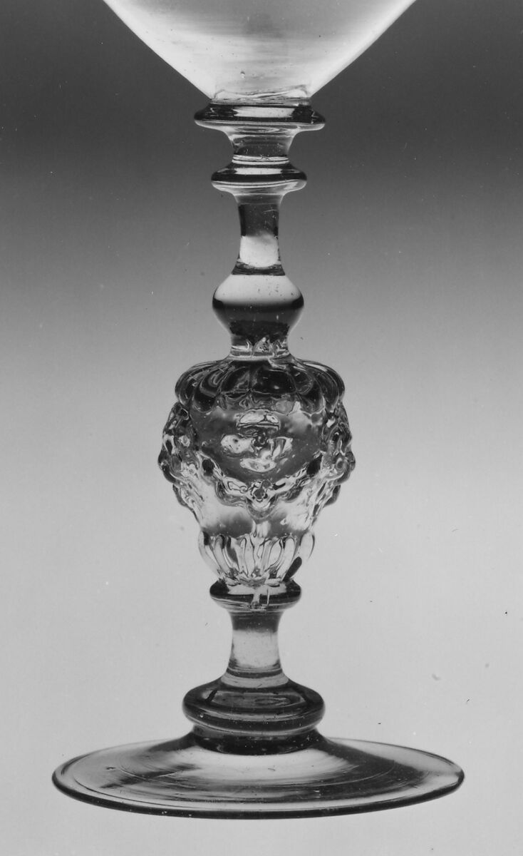 Wineglass, Colorless (strongly greenish gray) nonlead glass. Blown, mold blown., Façon de Venise, northern European