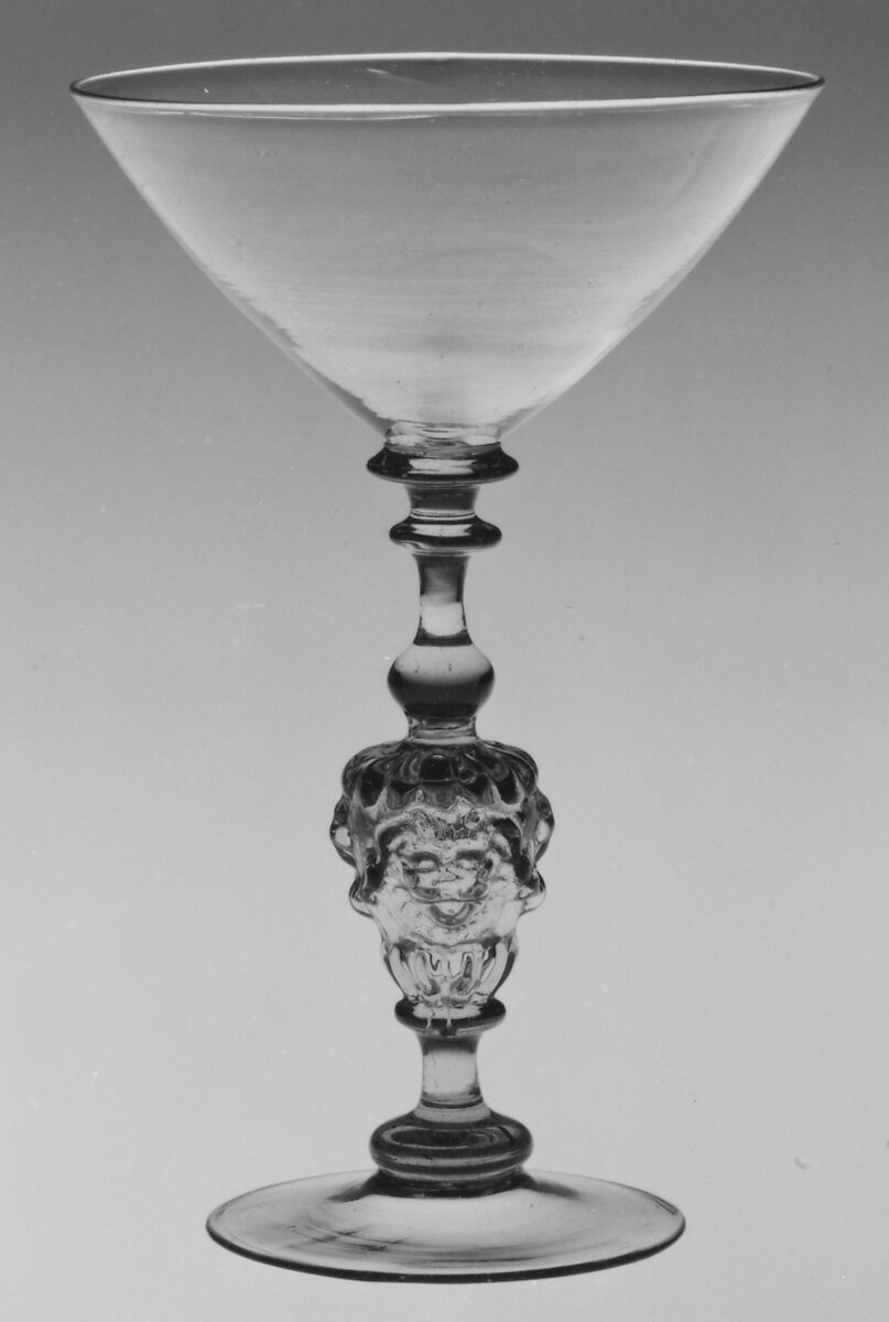 Wineglass, Colorless (strongly greenish gray) nonlead glass. Blown, mold blown., Façon de Venise, northern European