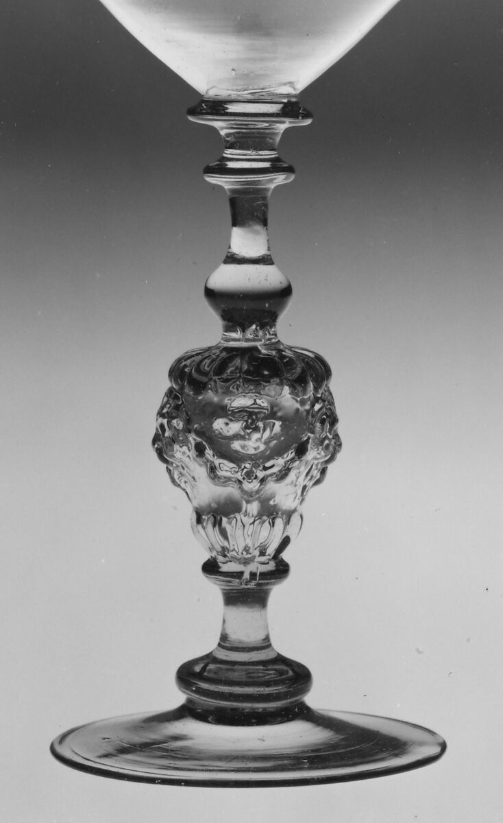 Wineglass, Colorless (strongly greenish gray) nonlead glass. Blown, mold blown., Façon de Venise, northern European