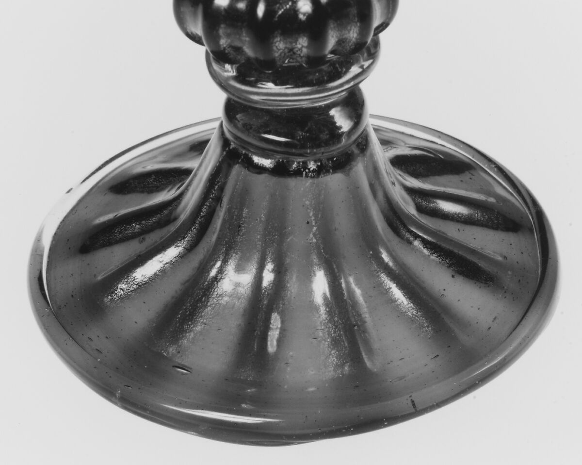 Goblet, Colorless (slightly gray) and transparent dark blue nonlead glass. Blown, pattern molded, gilt., Italian (Venice)