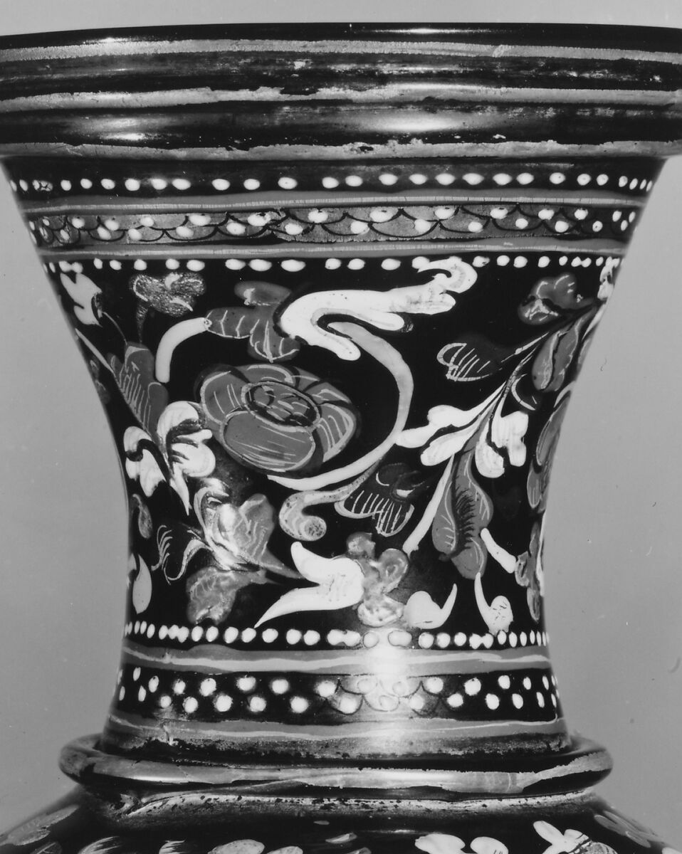 Jug, Transparent dark blue nonlead glass.  Blown, enameled, gilt., Italian (Venice)