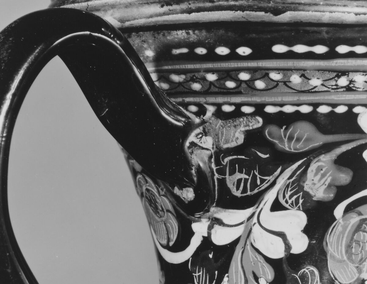 Jug, Transparent dark blue nonlead glass.  Blown, enameled, gilt., Italian (Venice)