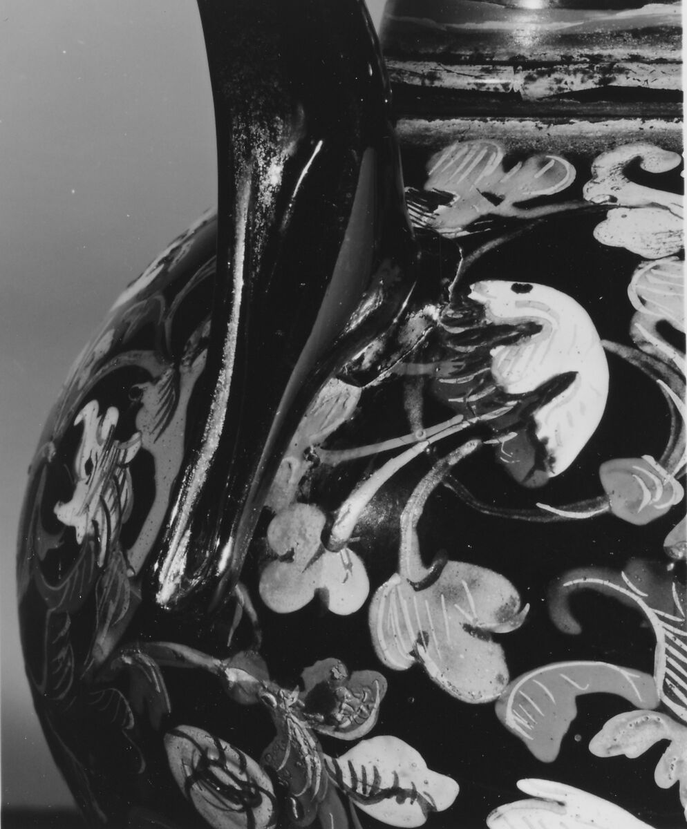 Jug, Transparent dark blue nonlead glass.  Blown, enameled, gilt., Italian (Venice)