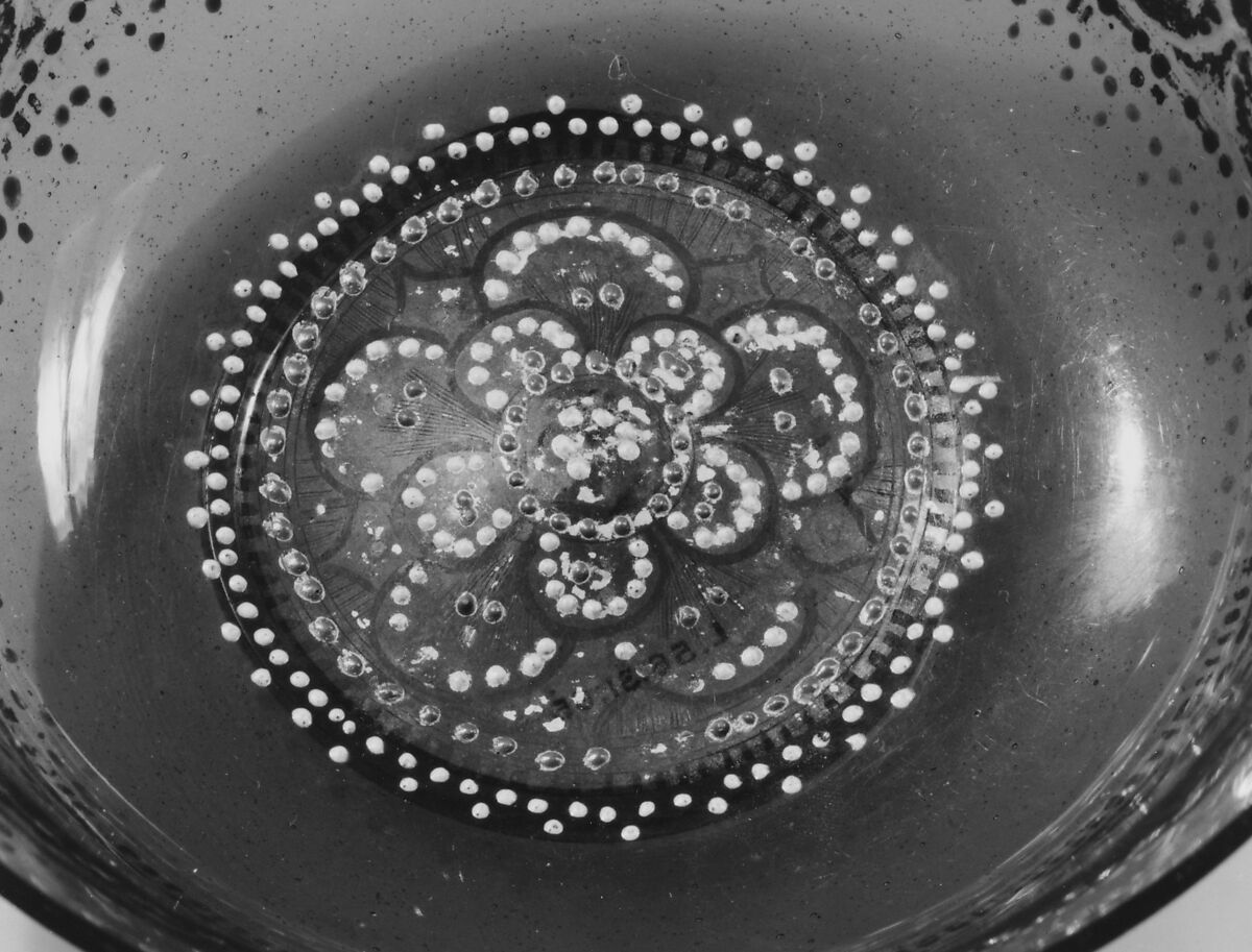Bowl, Transparent dark blue nonlead glass.  Blown, enamaled, gilt., Italian (Venice)