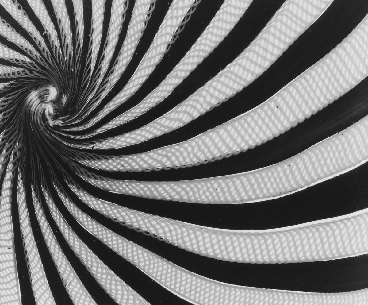 Plate, Colorless (slightly gray), opaque red-brown, and opaque white (slightly gray) nonlead glass. Blown, "vetro a retorti"., Italian (Venice)