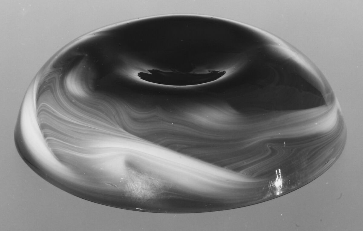 Bowl, Translucent amber nonlead glass with multicolored marbling on the exterior. Blown, Italian (probably Venice)