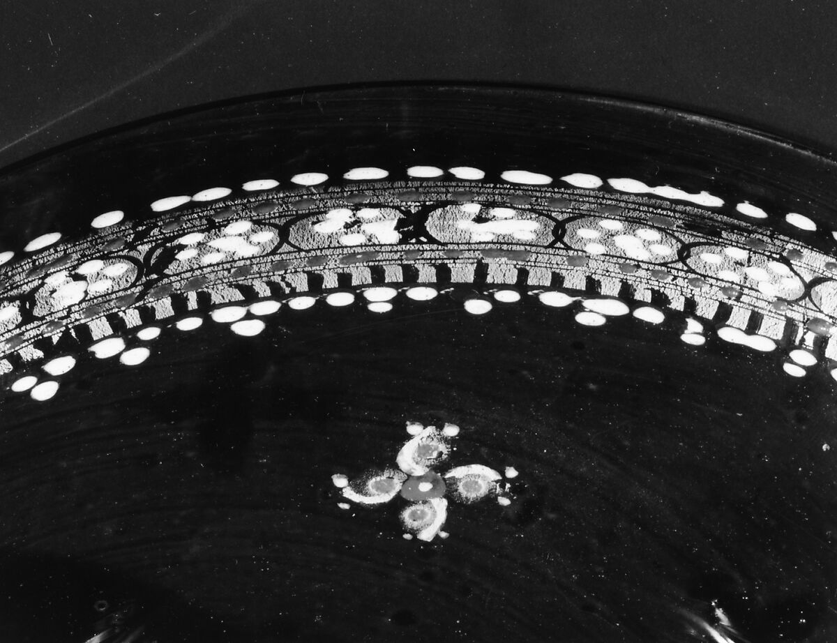 Armorial tazza, Colorless (slightly gray) nonlead glass.  Blown, enameled, gilt., Italian (Venice)
