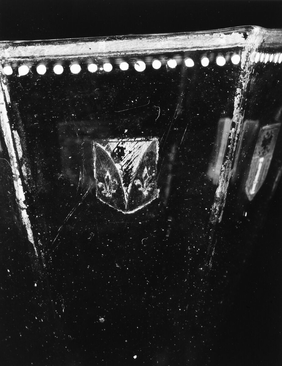 Goblet, Transparent brownish nonlead glass. Blown, enameled, gilt., Italian (probably Venice)