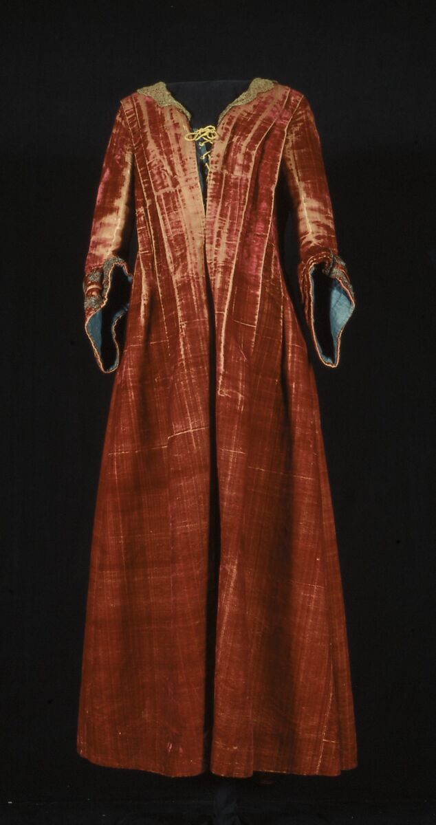 Woman's Gown (Robe á la française), Silk; metal; linen, Italian or French 