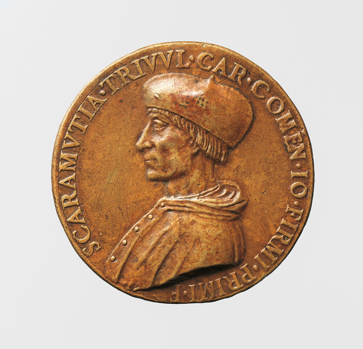 Portrait medal of Scaramuccia Trivulzio (obverse); Prudence (reverse), Bronze (copper alloy with a honeycolored
patina.), Italian, Milan 