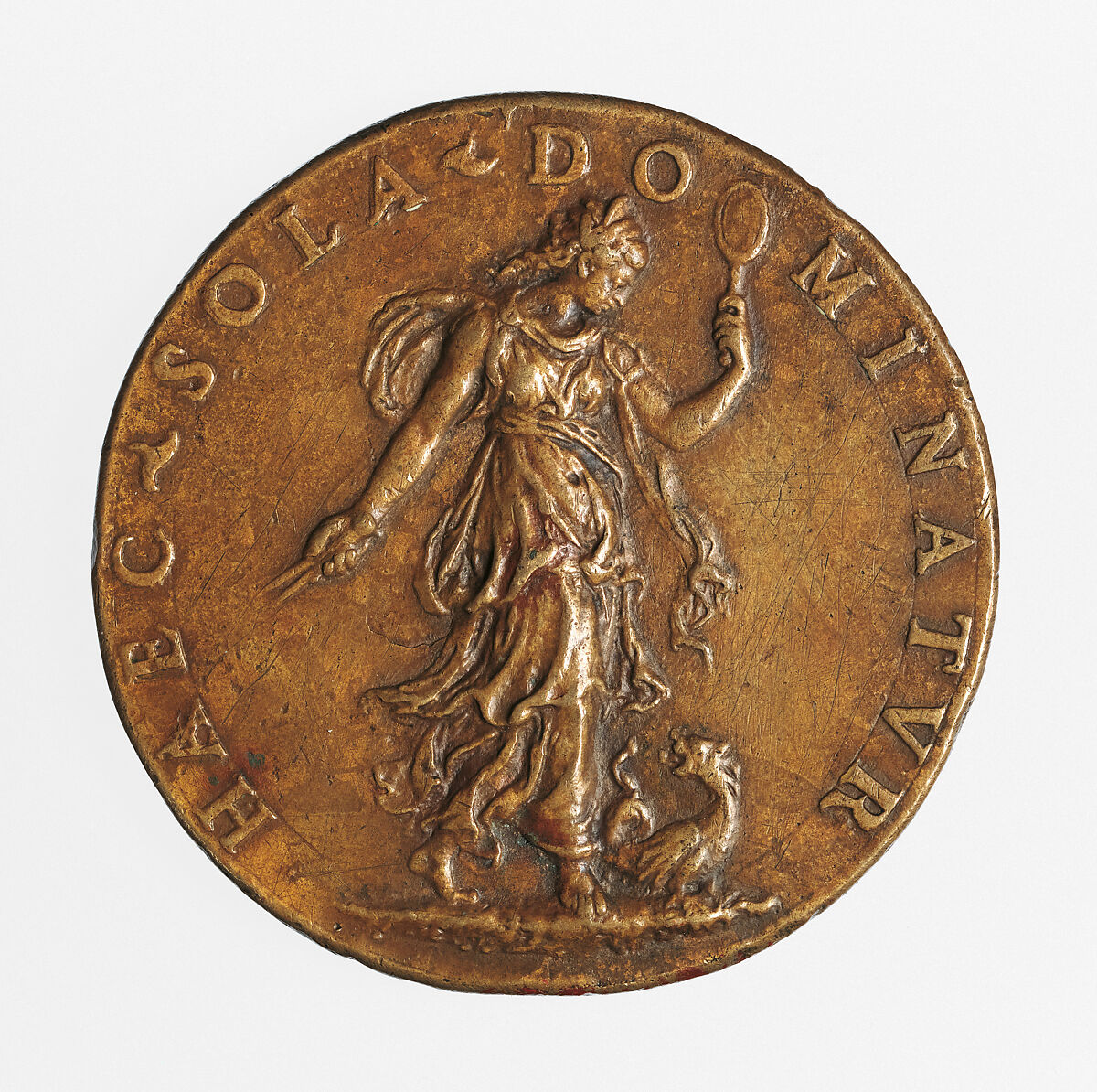 Portrait medal of Scaramuccia Trivulzio (obverse); Prudence (reverse), Bronze (copper alloy with a honeycolored
patina.), Italian, Milan
