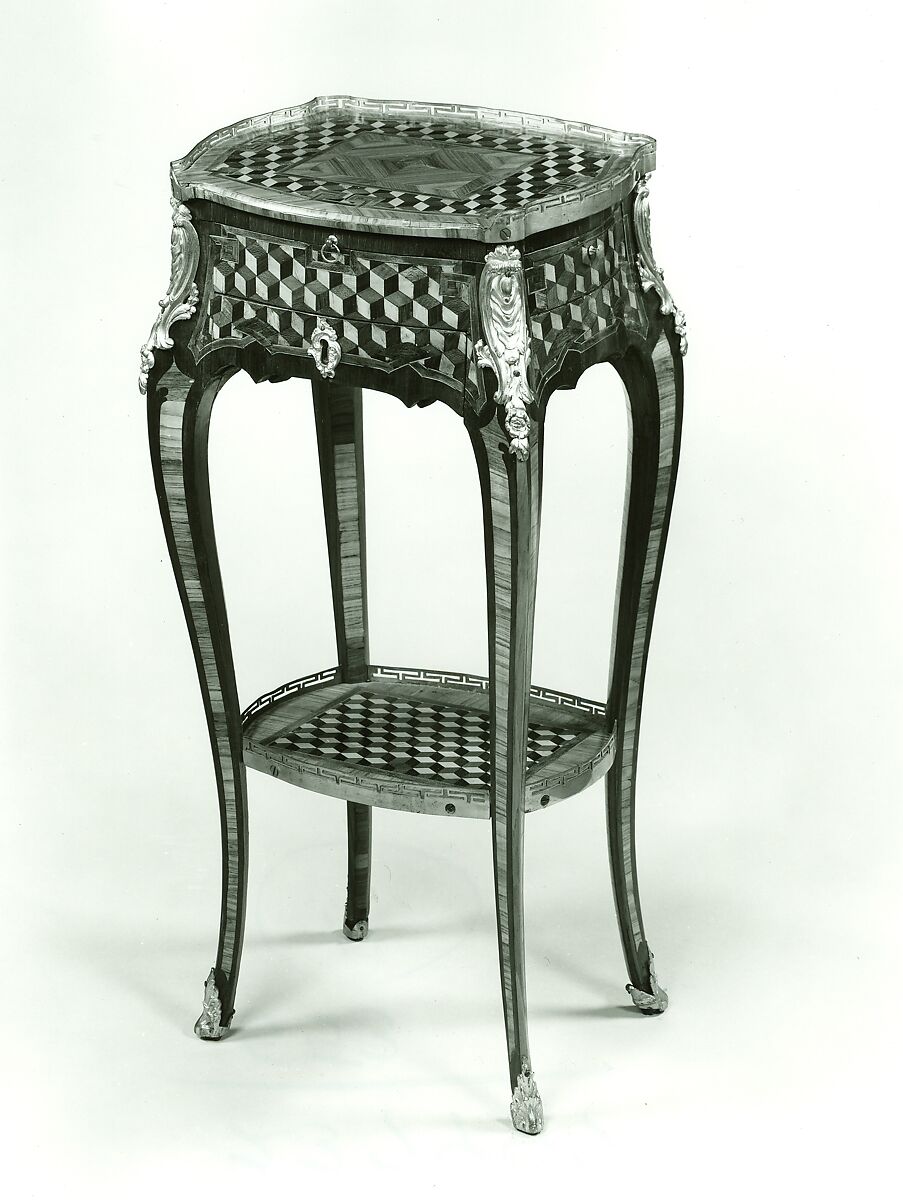 Work and writing table, Léonard Boudin (French, 1735–1807, master 1761), Oak veneered with tulipwood, amaranth, and sycamore; gilt-bronze mounts; leather dyed black with gold-tooled border.