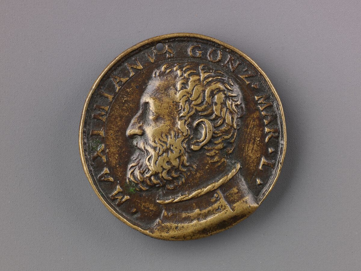 Medal:  Bust of Massimiano Gonzaga, Pastorino de Pastorini (Italian, Castelnuovo della Berardenga 1508–1592 Florence), Bronze (Copper alloy with brown patina
over a yellow patina)