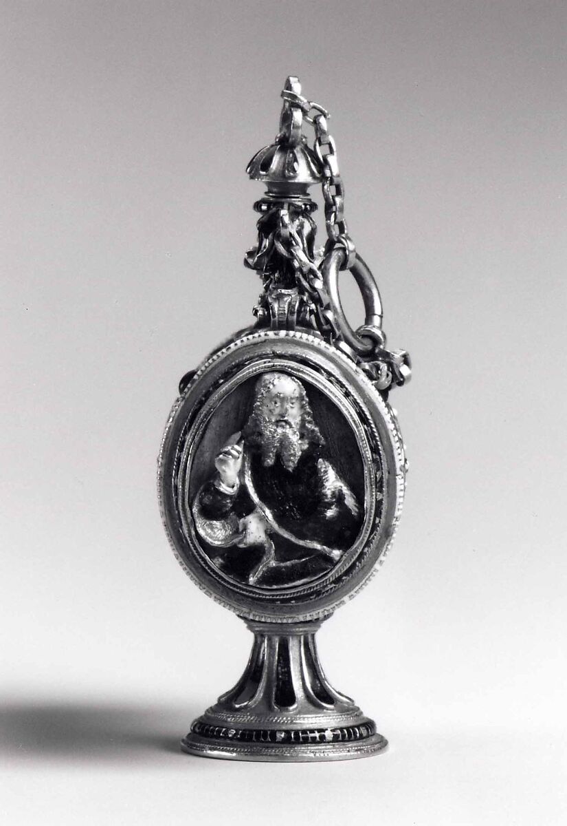 Pendant scent bottle, Reinhold Vasters (German, Erkelenz 1827–1909 Aachen), Enameled gold and agate.