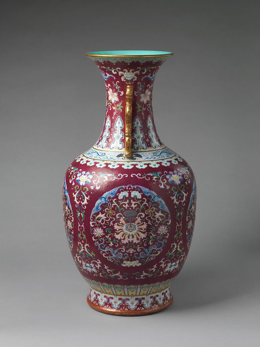 Vase decorated with floral medallions, Porcelain painted in overglaze enamels and gilding with engraved decoration (Jingdezhen ware) , China