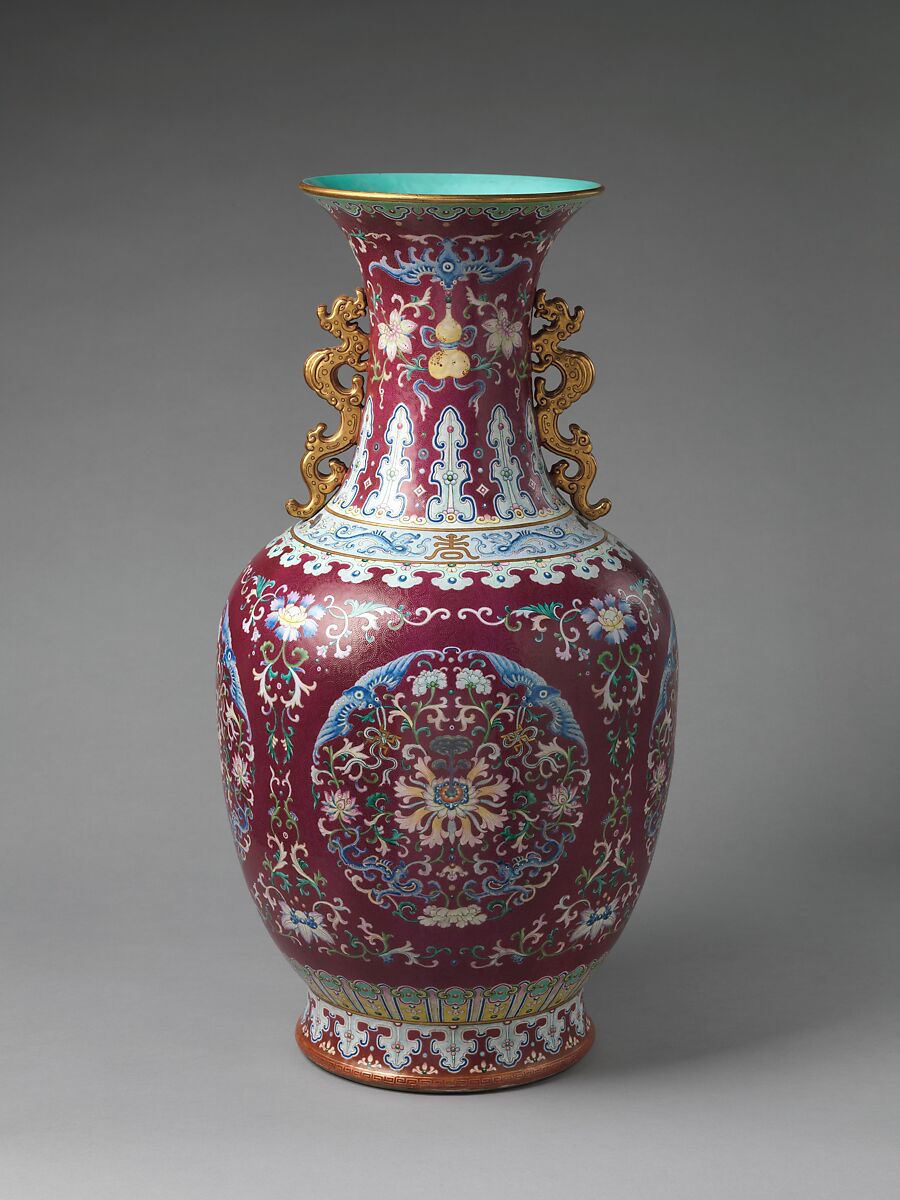 Vase decorated with floral medallions, Porcelain painted in overglaze enamels and gilding with engraved decoration (Jingdezhen ware), China
