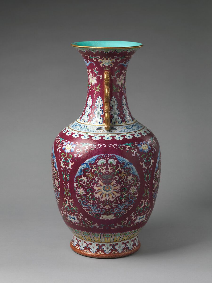 Vase decorated with floral medallions, Porcelain painted in overglaze enamels and gilding with engraved decoration (Jingdezhen ware) , China