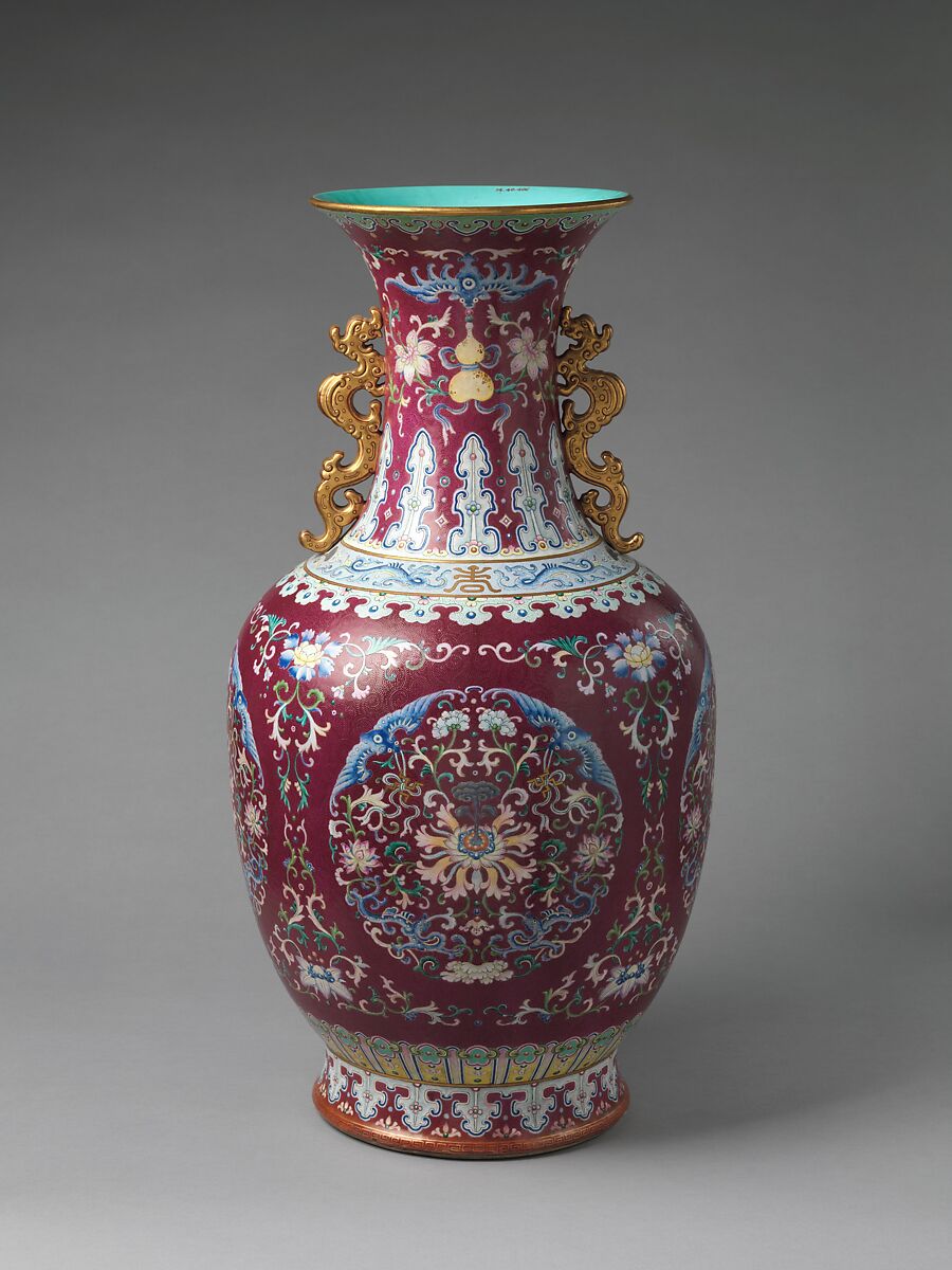 Vase decorated with floral medallions, Porcelain painted in overglaze enamels and gilding with engraved decoration (Jingdezhen ware) , China
