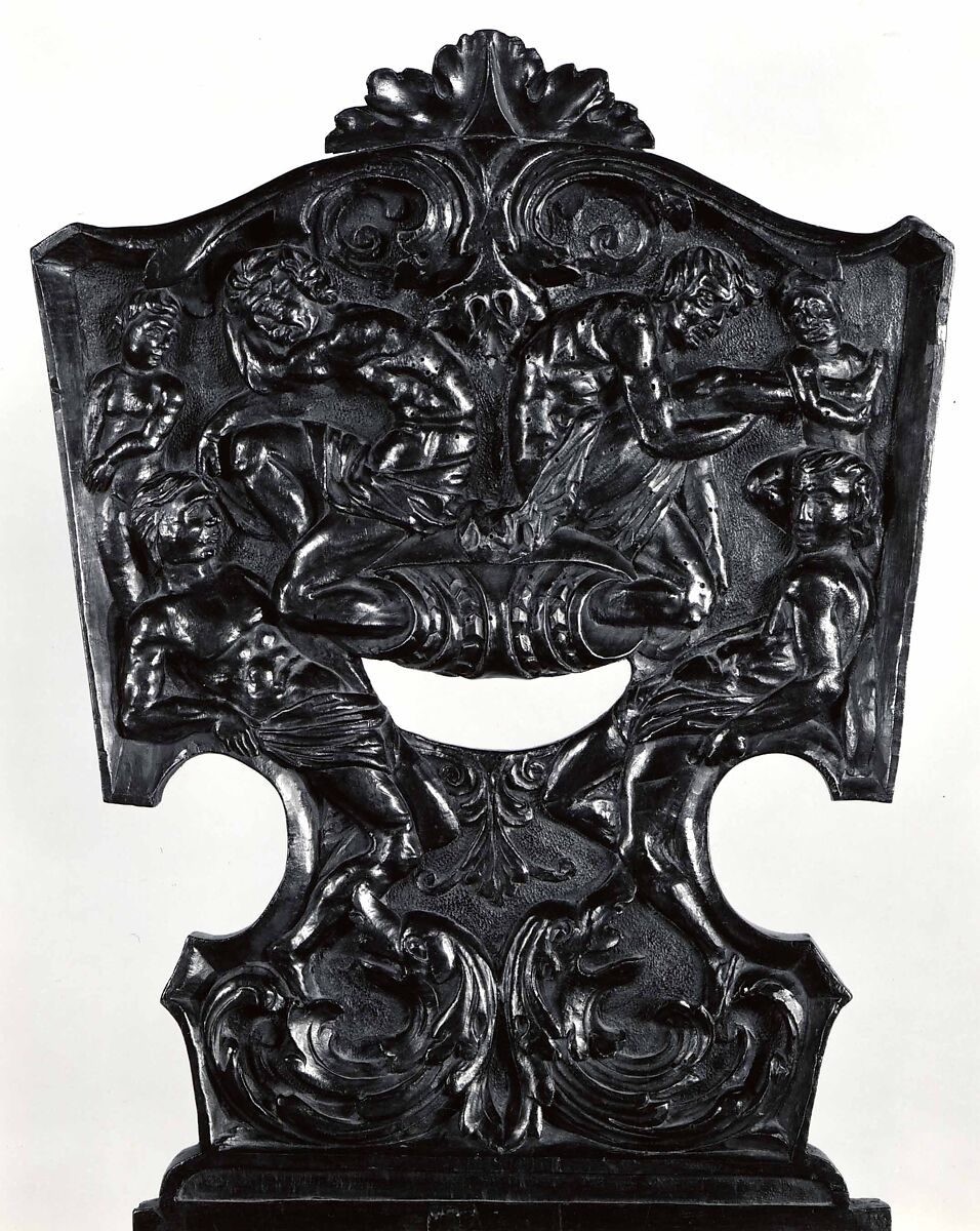 Side chair (sgabello, pair with 1975.1.2038), Walnut, carved., Italian