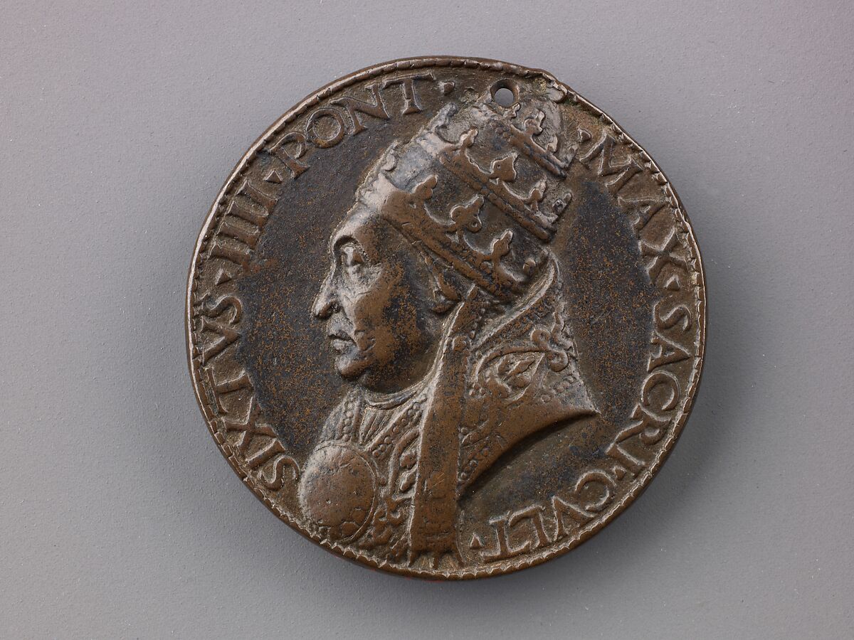 Medal:  Sixtus IV, Lysippus the Younger (Italian, active Rome, ca. 1470–84), Bronze (Copper alloy with warm brown patina and remnants of black wax or lacquer) 