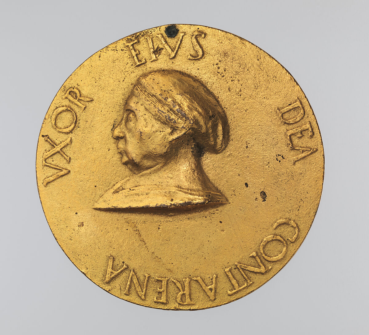 Portrait medal of Niccolò Michiel (obverse); Alidea Contarini (reverse), Fra Antonio da Brescia (active ca. 1485–1525), Gilt bronze, Italian, Venice