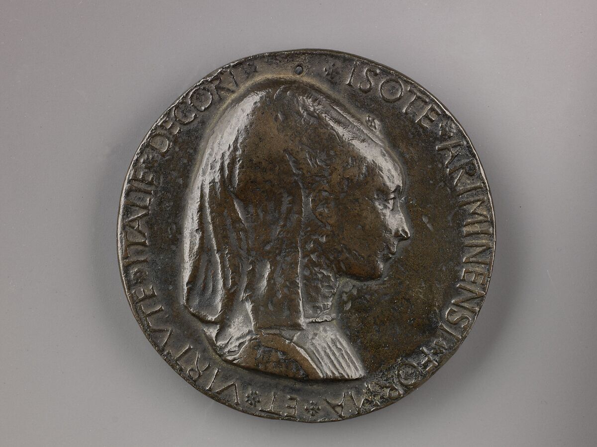 Portrait medal of Isotta degli Atti (obverse); An Elephant (reverse), Matteo de&#39; Pasti (Italian, Verona ca. 1420–after 1467 Rimini), Bronze (copper alloy with a brown patina under a worn layer of dark brown wax) 