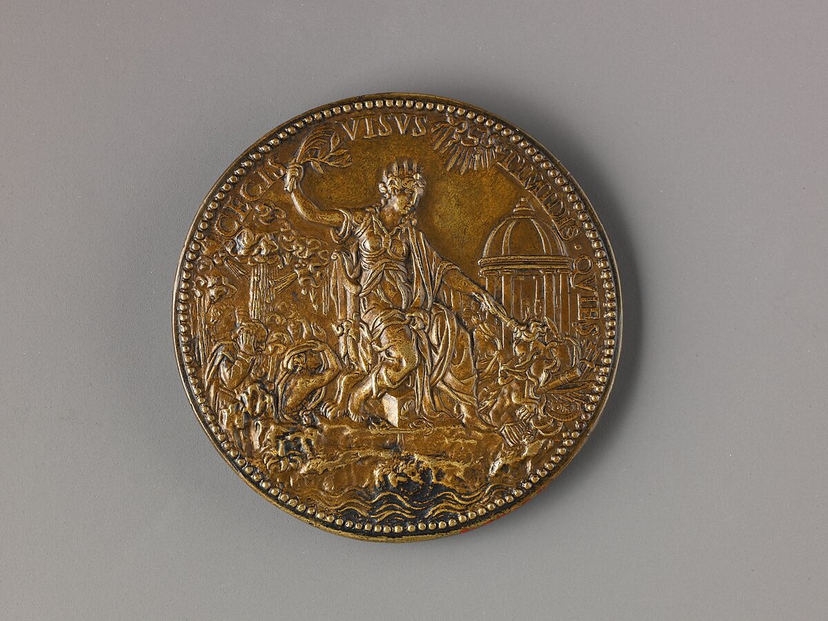 Portrait medal of Mary Tudor Queen of England (obverse); Allegory of Mary Tudor's Reign (reverse), Jacopo Nizolla da Trezzo (Italian, Milan 1515/19–1589 Madrid), Bronze (Copper alloy with honey-colored
patina).