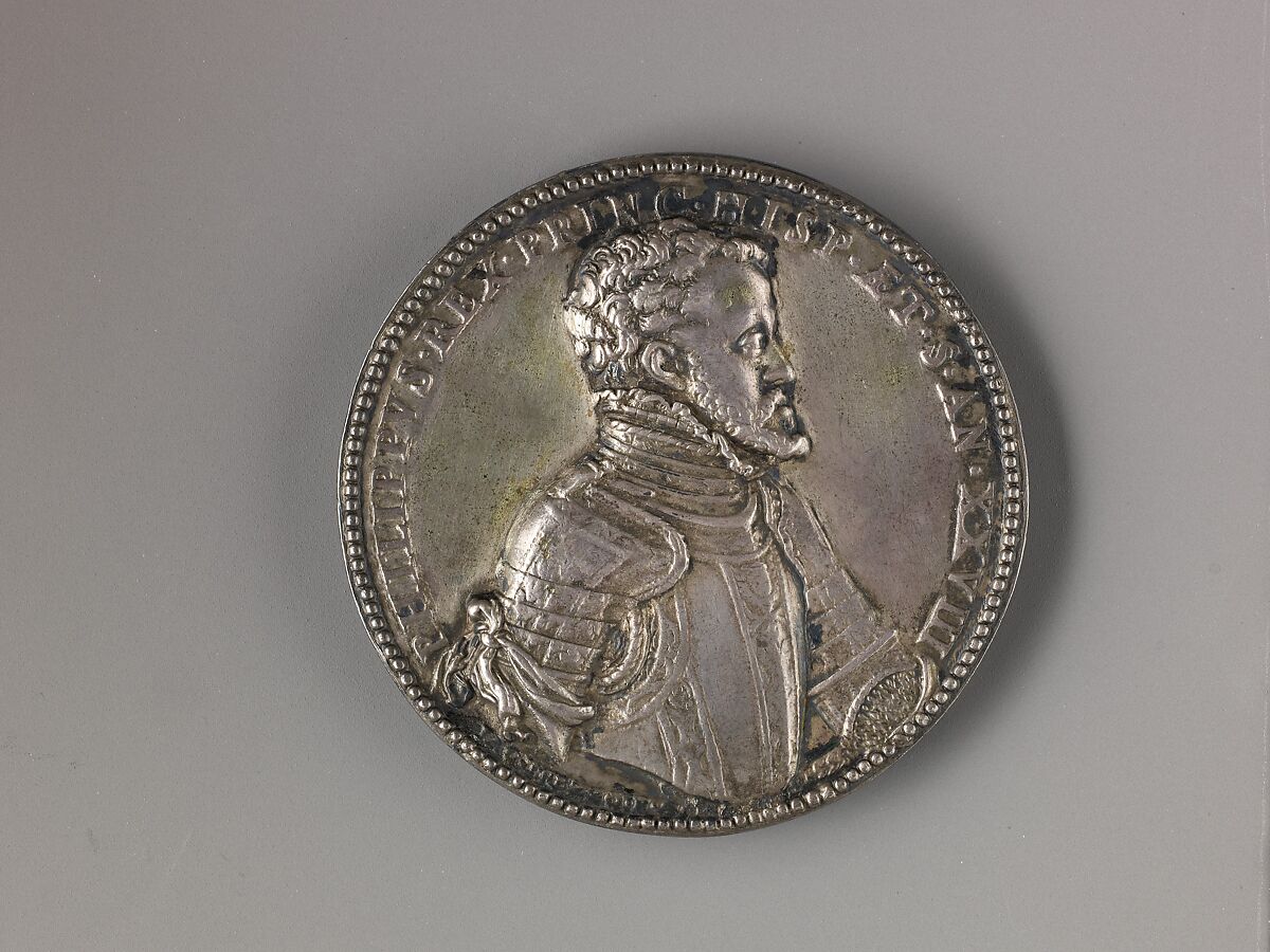 Portrait medal of Philip II (obverse); Mary Tudor Queen of England (reverse), Jacopo Nizolla da Trezzo (Italian, Milan 1515/19–1589 Madrid), Silver/copper alloy with traces of lead. 