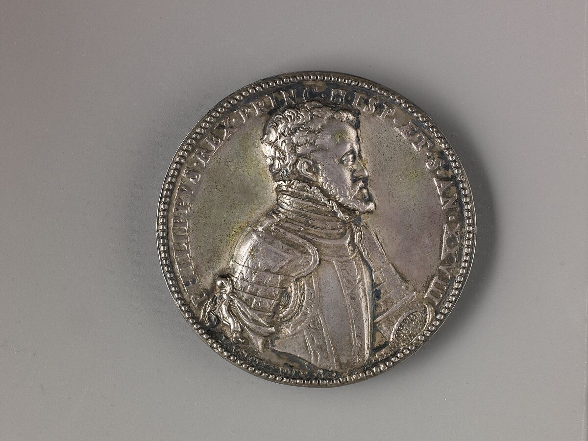 Portrait medal of Philip II (obverse); Mary Tudor Queen of England (reverse), Jacopo Nizolla da Trezzo (Italian, Milan 1515/19–1589 Madrid), Silver/copper alloy with traces of lead.