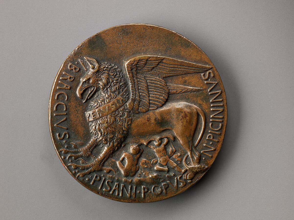 Portrait medal of Niccolò Piccinino (obverse); A Griffin (reverse), Pisanello (Antonio Pisano) (Italian, Pisa or Verona by 1395–1455), Bronze (copper alloy with reddish brown patina and traces of dark wax)