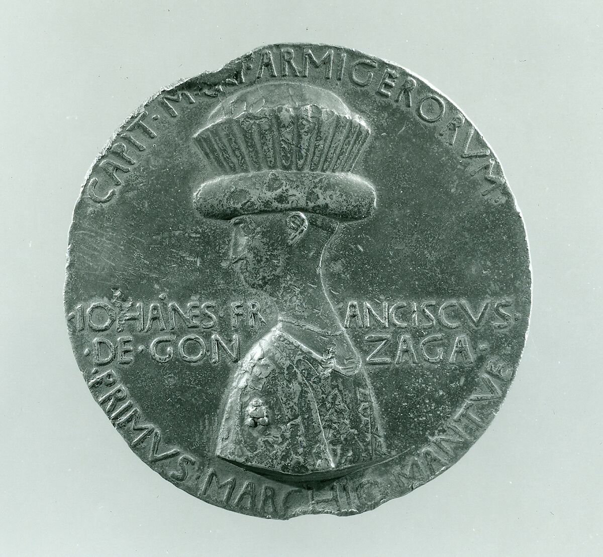 Medal:  Gianfrancesco I Gonzaga, Pisanello (Antonio Pisano) (Italian, Pisa or Verona by 1395–1455), Copper alloy with dark patina and dark layer of wax 