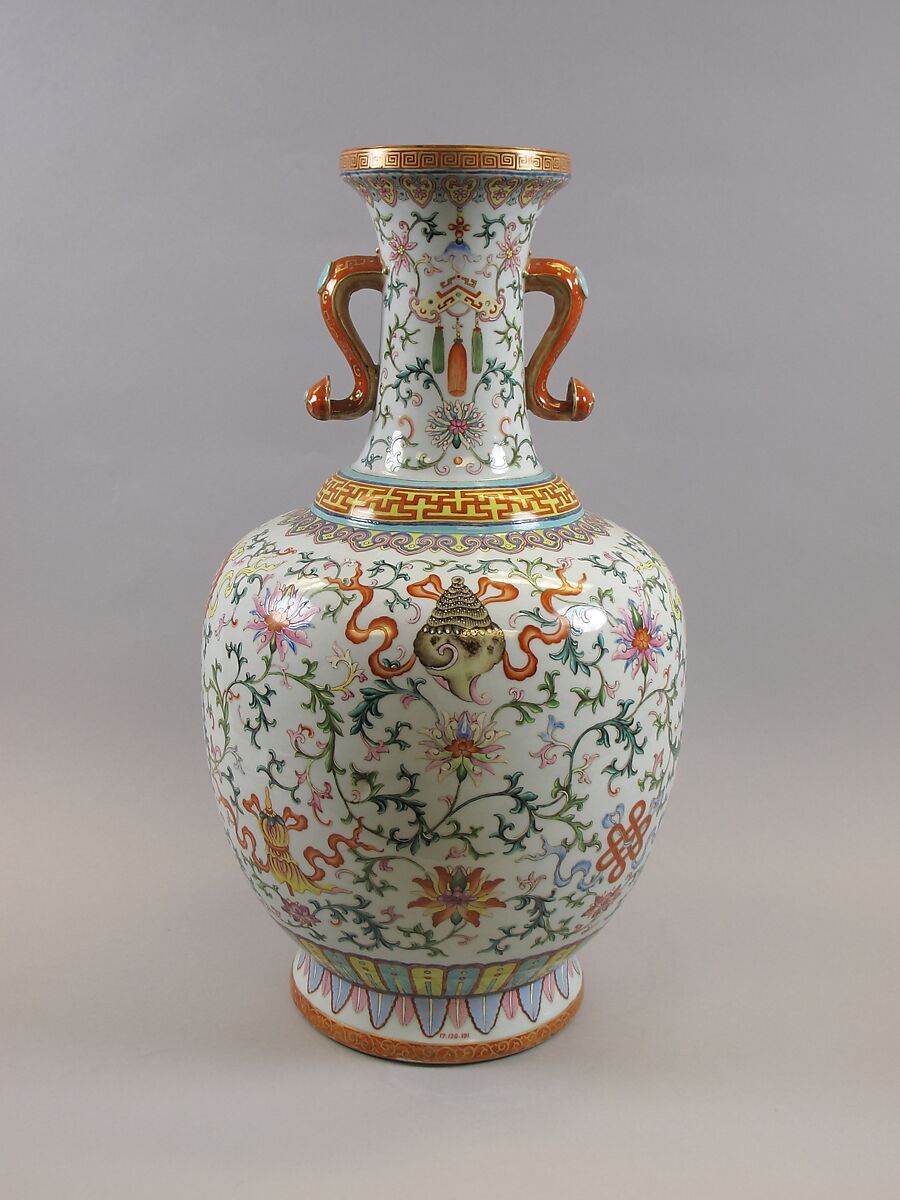 Vase with eight treasures and auspicious symbols, Porcelain painted with polychrome enamels over glaze (Jingdezhen ware), China 