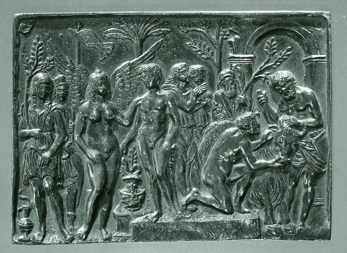 Allegory of Triumph and Sacrifice, Attributed to Andrea Briosco, called Riccio (Italian, Trent 1470–1532 Padua), Copper alloy with reddish brown natural patina under a worn black lacquer or wax. 
