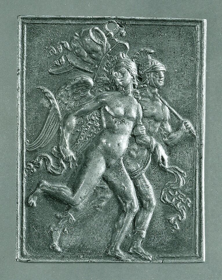 Mars and Victory, Moderno (Galeazzo Mondella) (Italian, Verona 1467–1528 Verona), Copper alloy, with light brown patina. 