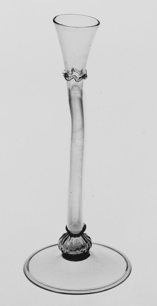 Vase, Colorless (topaz-tinted) nonlead glass. Blown, pattern molded, trailed., Italian (Venice)