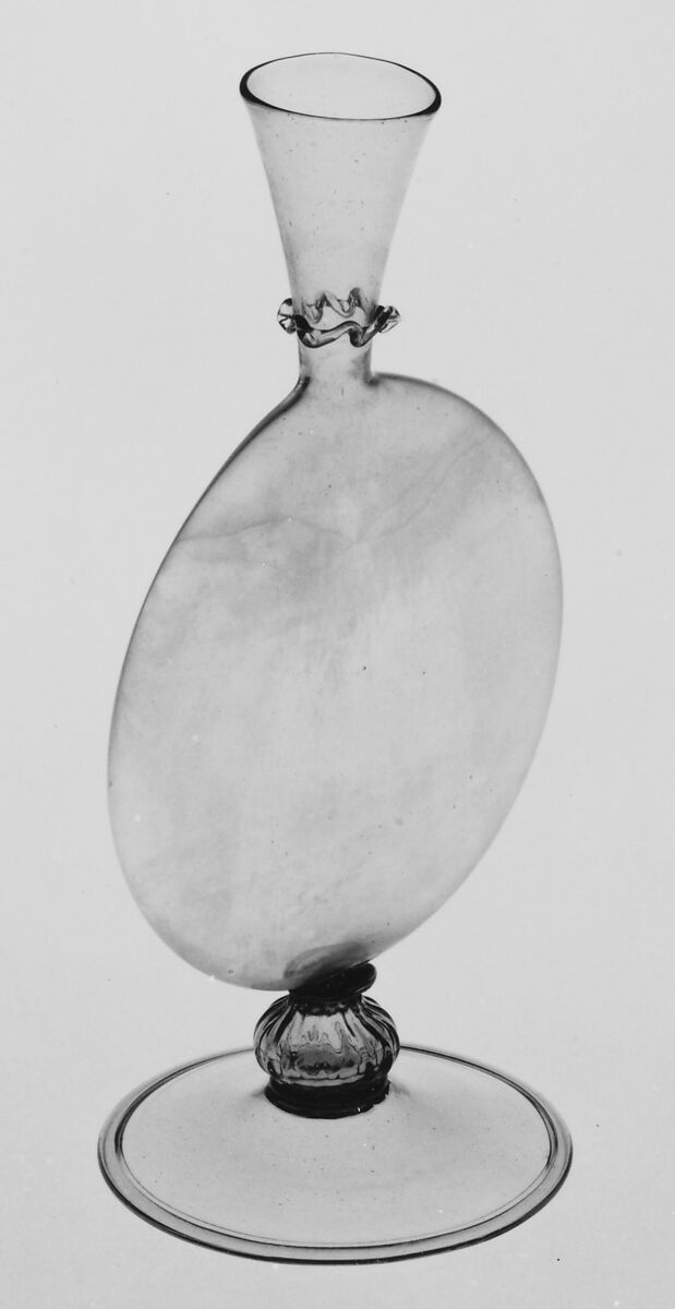 Vase, Colorless (topaz-tinted) nonlead glass. Blown, pattern molded, trailed., Italian (Venice)