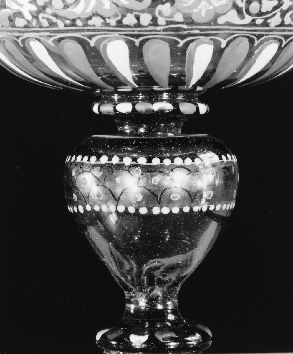 Armorial goblet, Colorless (strong gray) nonlead glass. Blown, enameled, gilt., Façon de Venise, probably southern Germany or Tyrol