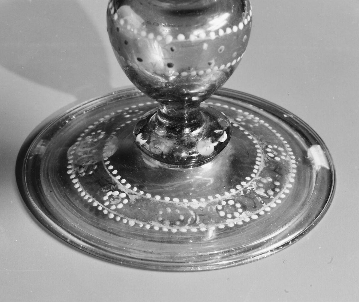 Armorial goblet, Colorless (strong gray) nonlead glass. Blown, enameled, gilt., Façon de Venise, probably southern Germany or Tyrol