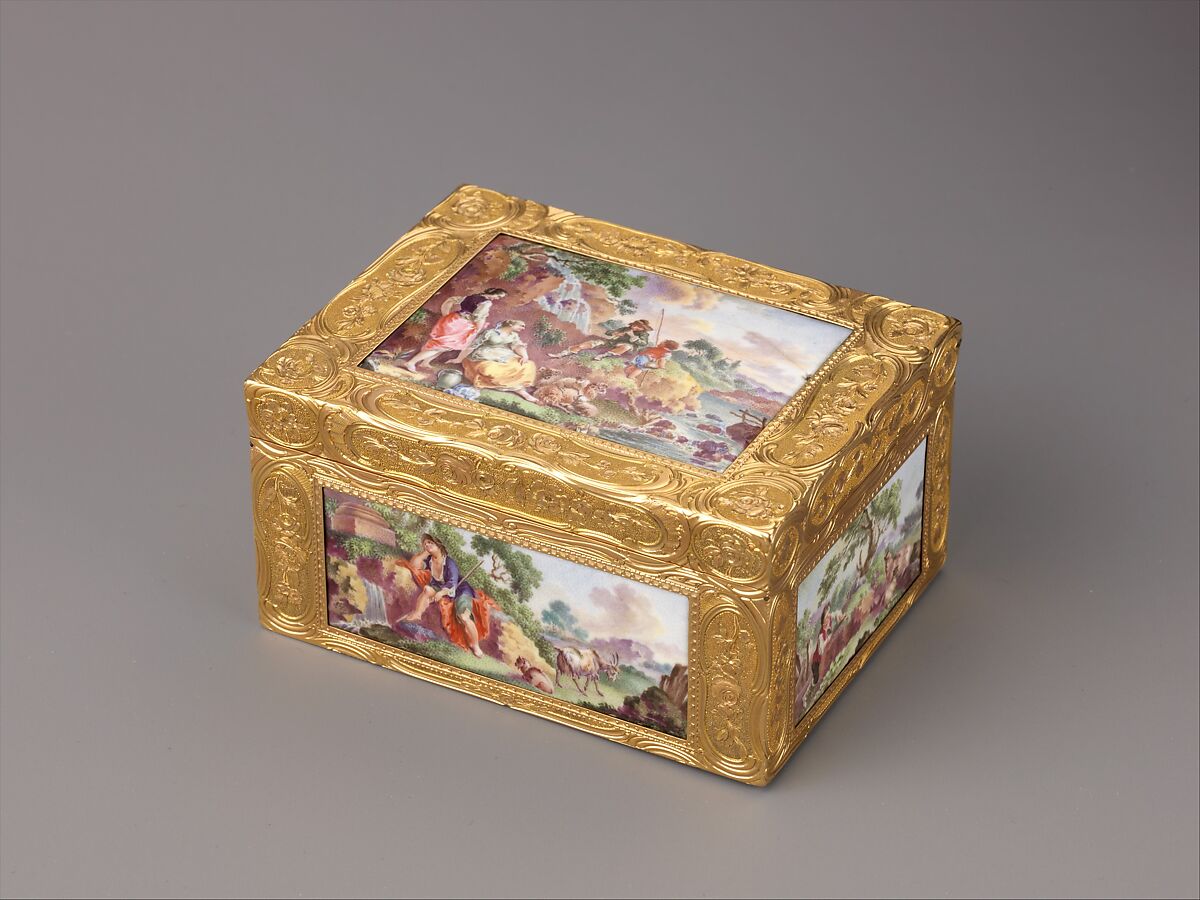 Snuffbox with Pastoral Scenes, Gold and enamel, North German 