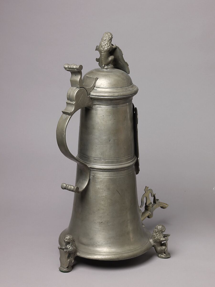Guild Tankard (Zunftkanne) or Schleifkanne, Pewter, spigot, and turncock of copper alloy., German, Nuremberg