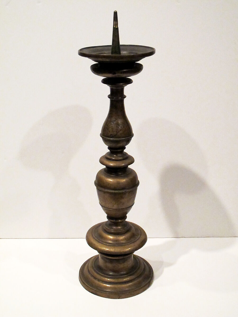 Candlestick, Copper alloy of reddish tone., European 