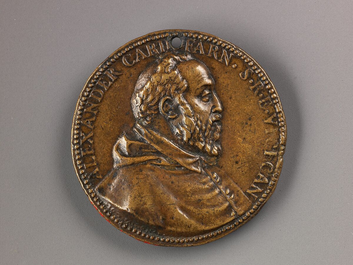 Portrait medal of Cardinal Alessandro Farnese (obverse); Il Gesù (reverse), Giovanni V. Melon (Italian, active ca. 1570–90), Bronze (Copper alloy with a warm
brown patina). 