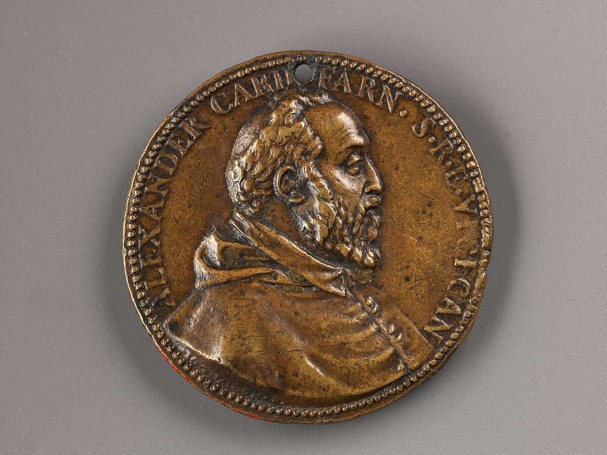 Portrait medal of Cardinal Alessandro Farnese (obverse); Il Gesù (reverse), Giovanni V. Melon (Italian, active ca. 1570–90), Bronze (Copper alloy with a warm
brown patina).
