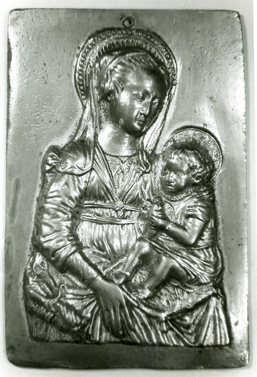 Virgin and Child, in the style of Antonio Rossellino (Italian, Settignano 1427–ca. 1479 Florence), Copper alloy with gilding; the reverse is hollow; pierced at the top. 