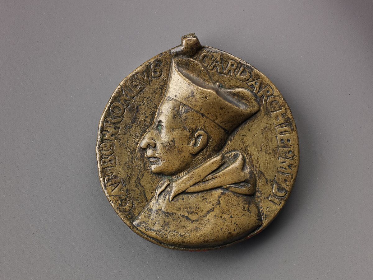 Medal:  Bust of Carlo Borromeo, Bronze (copper alloy with dull yellowish
natural patina and remains of an abraded black patina), Italian, Milan (?) 