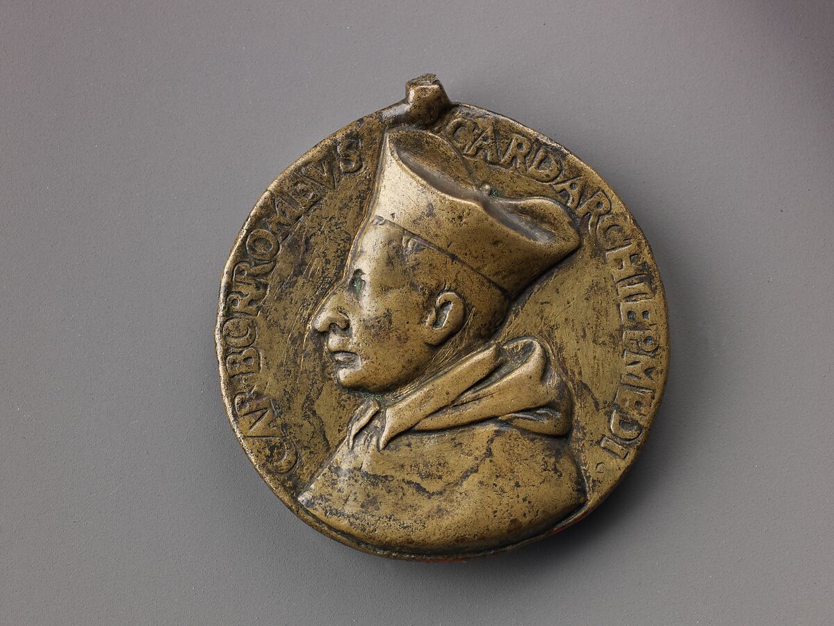 Medal:  Bust of Carlo Borromeo, Bronze (copper alloy with dull yellowish
natural patina and remains of an abraded black patina), Italian, Milan (?)