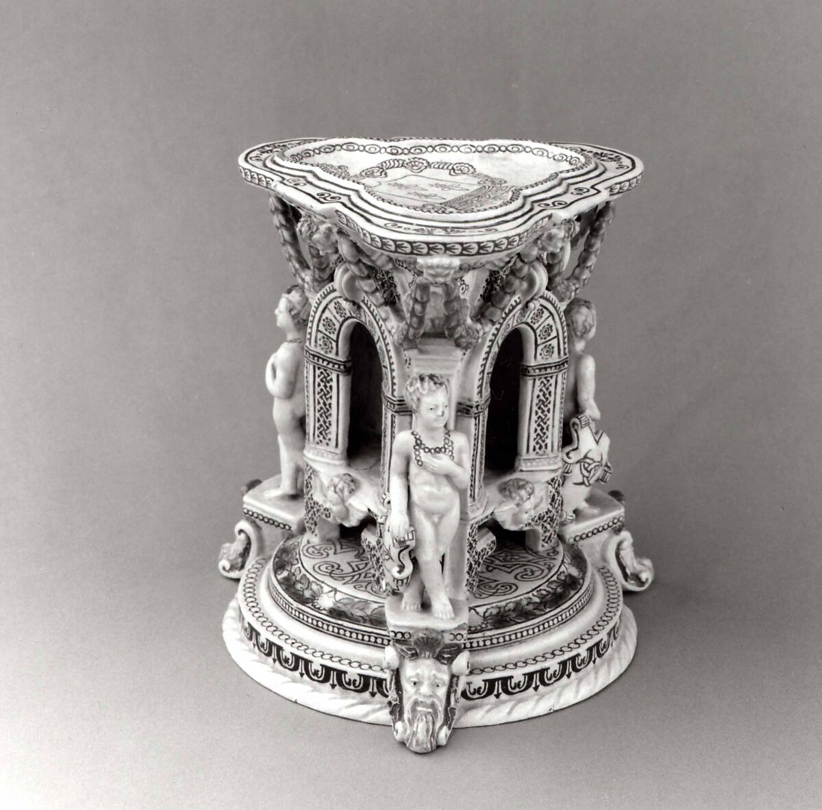 Saltcellar, White clay overlaid with sheets of patterned, inlaid and tinted clay, French
