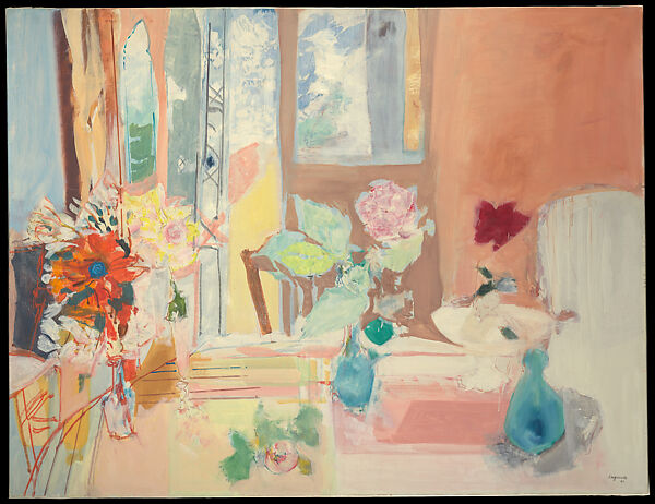 Floral Still Life (Nature morte à la Rose), Raymond Legueult (French, Paris 1898–1971), Pastel and oil on canvas 